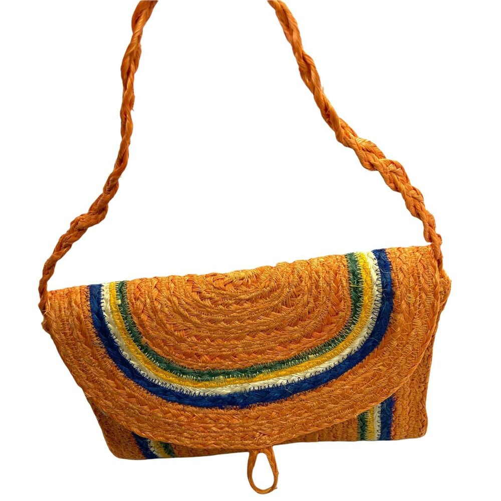 Retro Straw Purse Shoulder Bag Orange Woven Mini Bag Vintage